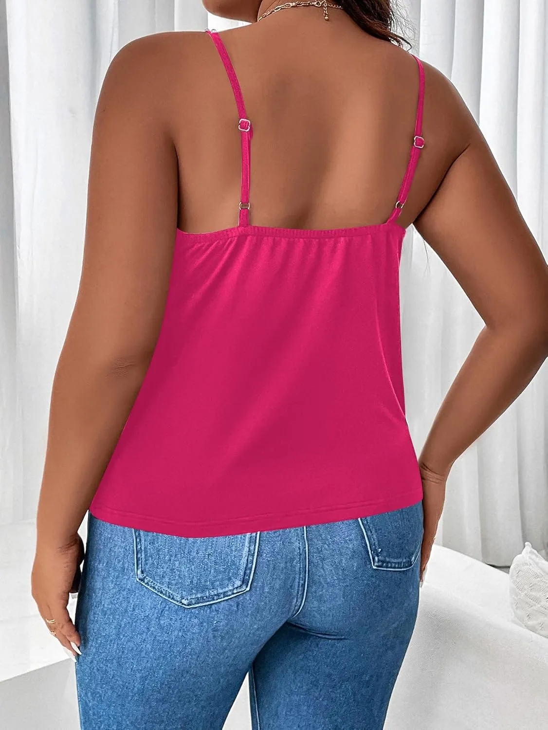 WDIRARA Women's Plus Size Rhinestone Crisscross Spaghetti Strap Cami Top