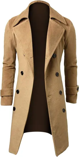 WENKOMG1 Men Winter Slim Coat,Trench Lapel Long Jacket Double Breasted Coat Soft Elegant windbreaker