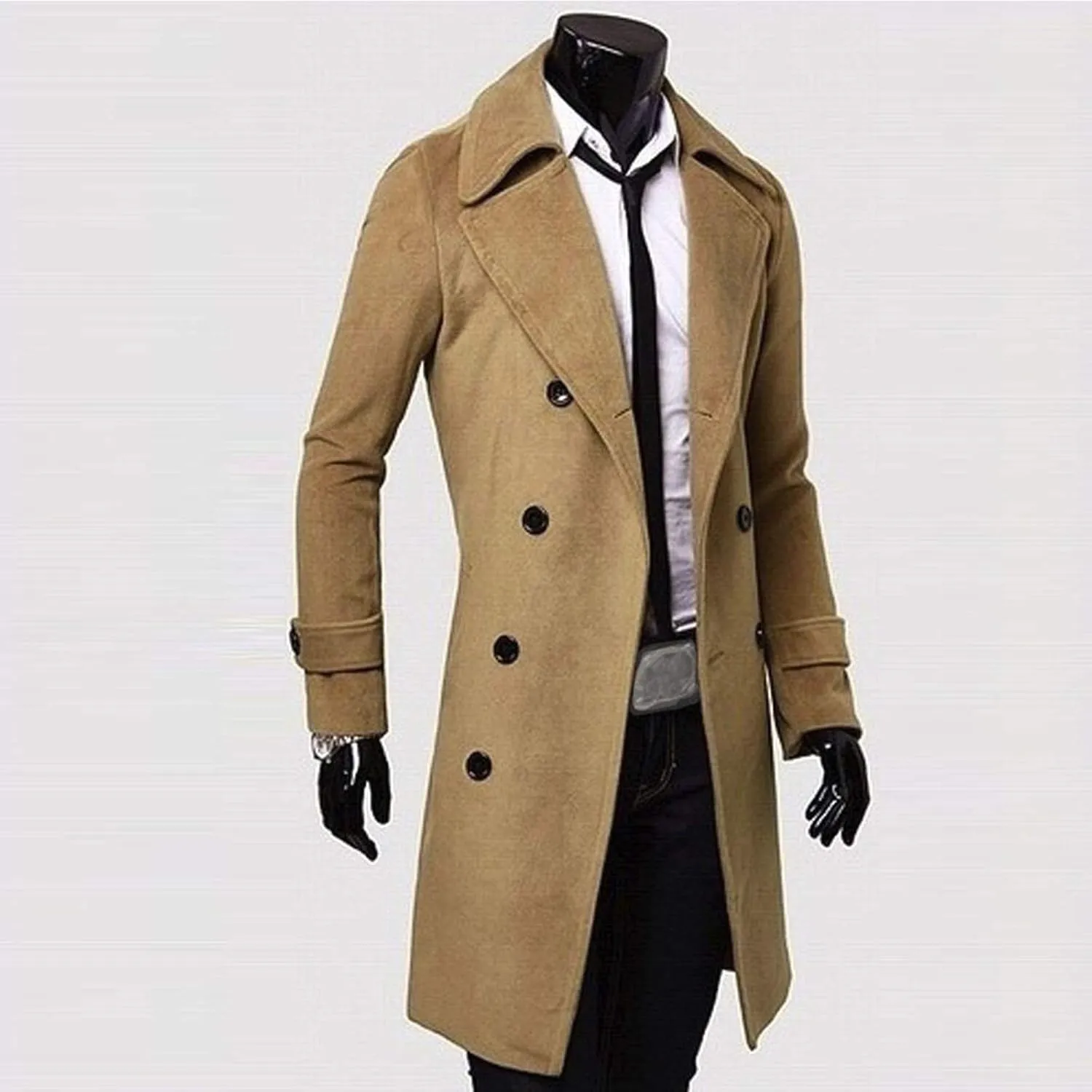 WENKOMG1 Men Winter Slim Coat,Trench Lapel Long Jacket Double Breasted Coat Soft Elegant windbreaker