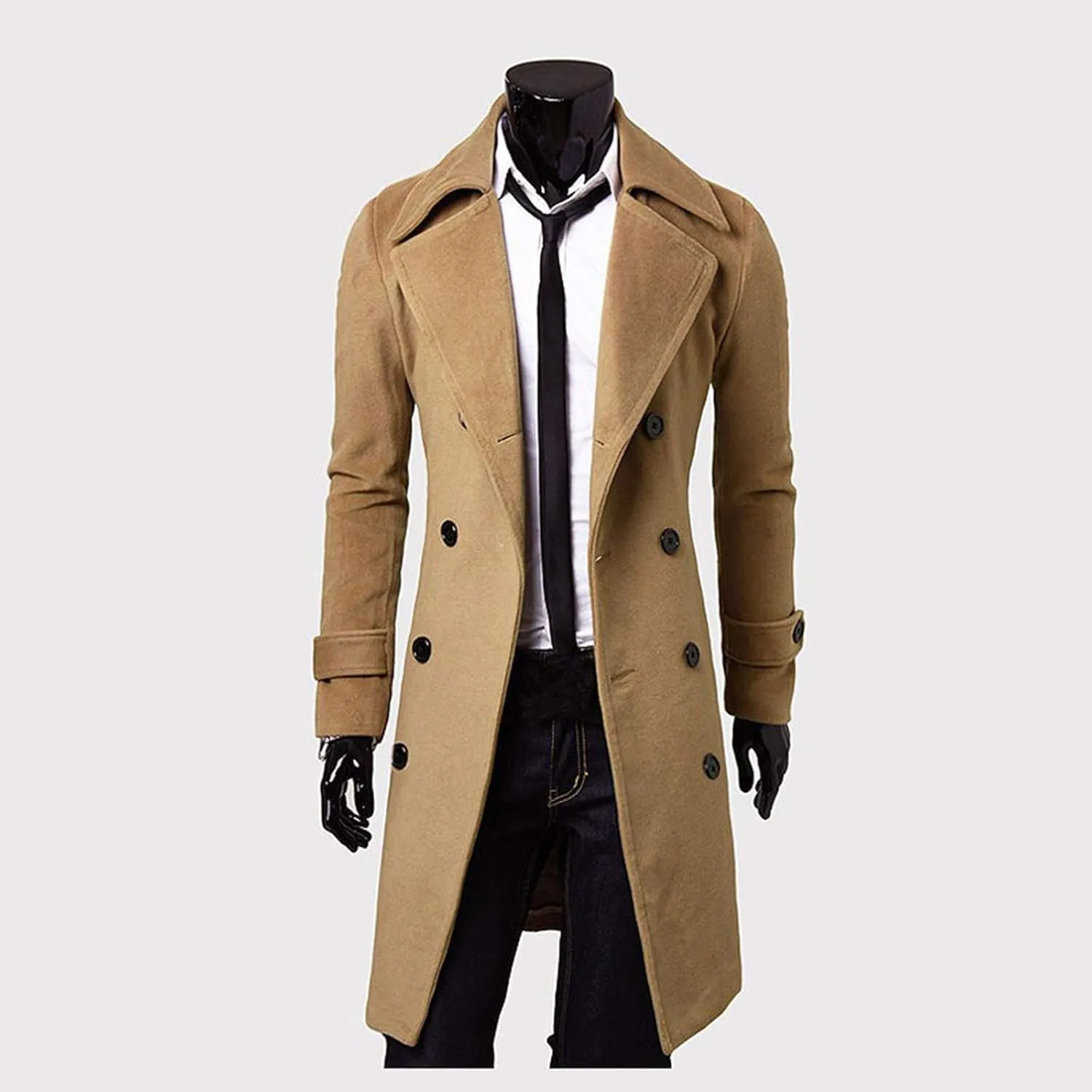 WENKOMG1 Men Winter Slim Coat,Trench Lapel Long Jacket Double Breasted Coat Soft Elegant windbreaker