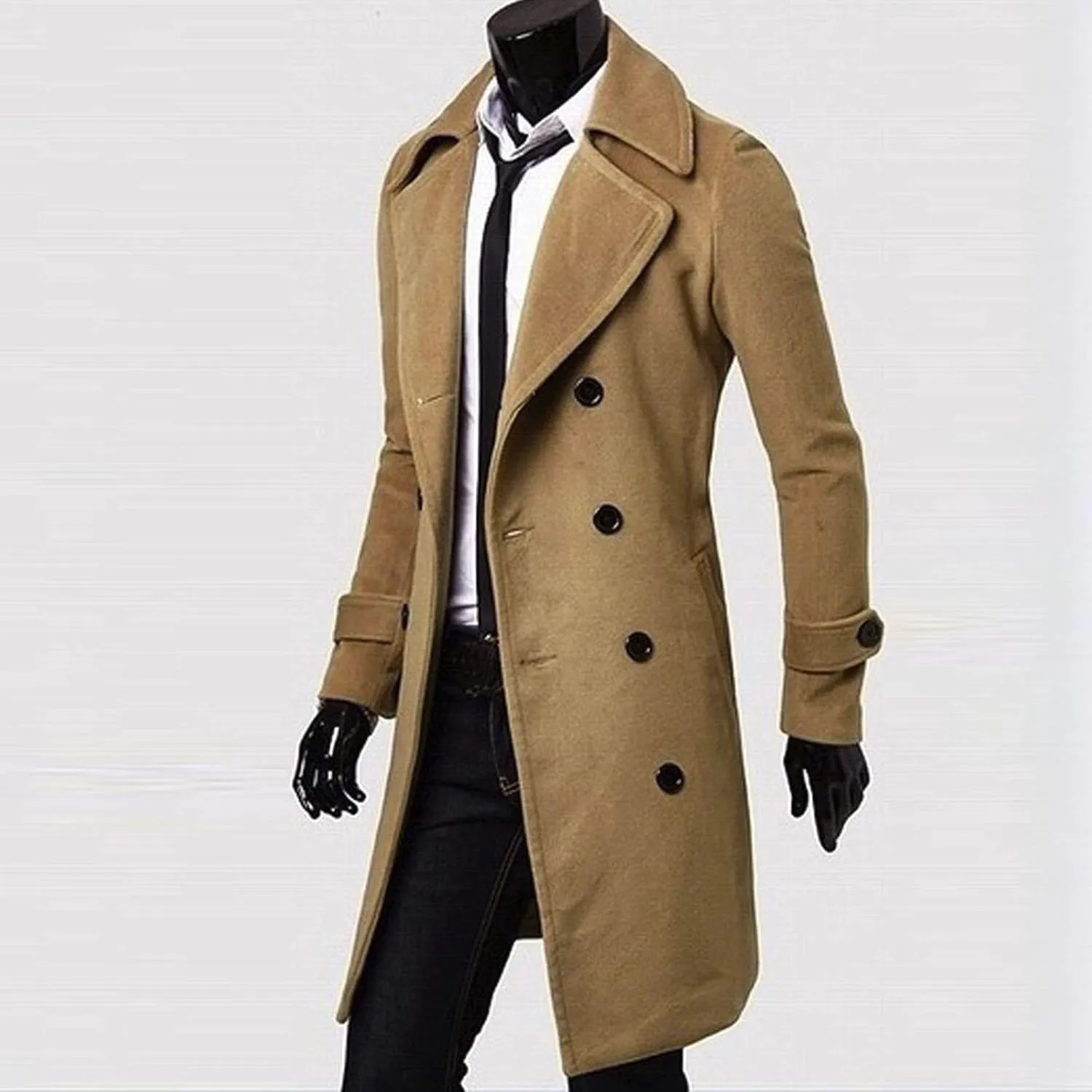 WENKOMG1 Men Winter Slim Coat,Trench Lapel Long Jacket Double Breasted Coat Soft Elegant windbreaker