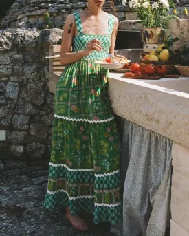 Women Vacation Floral Maxi Dress Boho Tiered Flowy Smocked Long Dresses Summer Backless Sundress