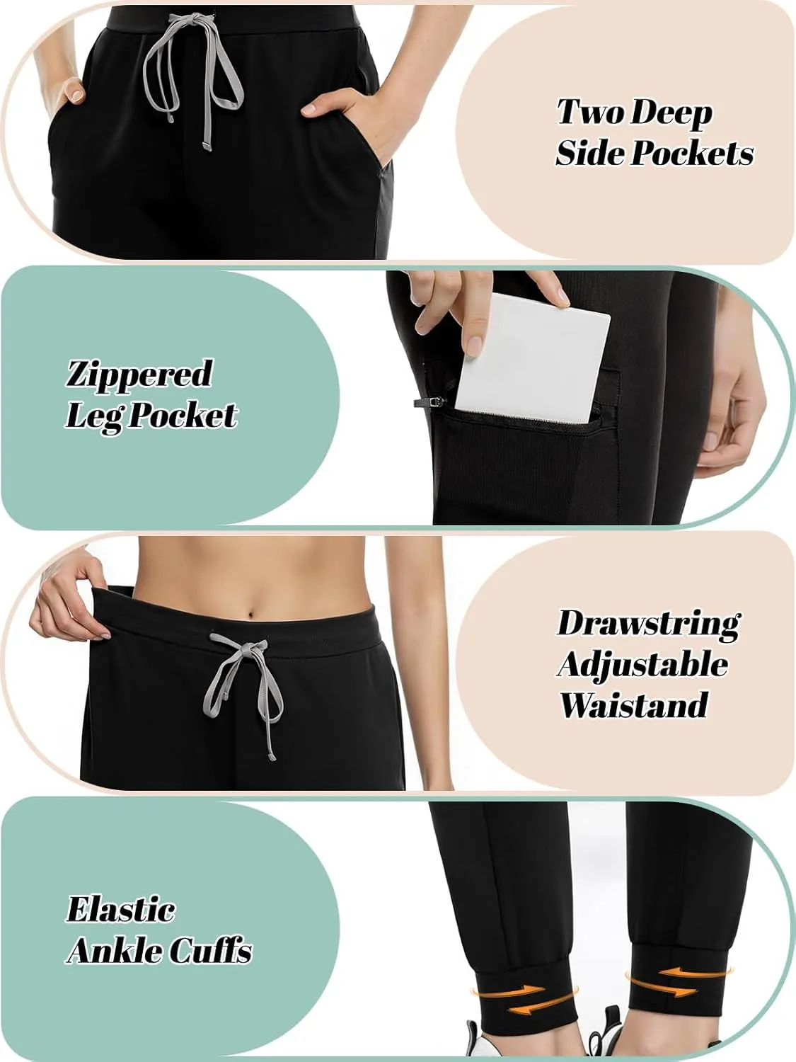 Women's Scrub Pants, Lightweight Soft Stretch Yoga Jogger with Elastic Drawstring Waistband, Mid-Rise Slim Fit Cargo Pants