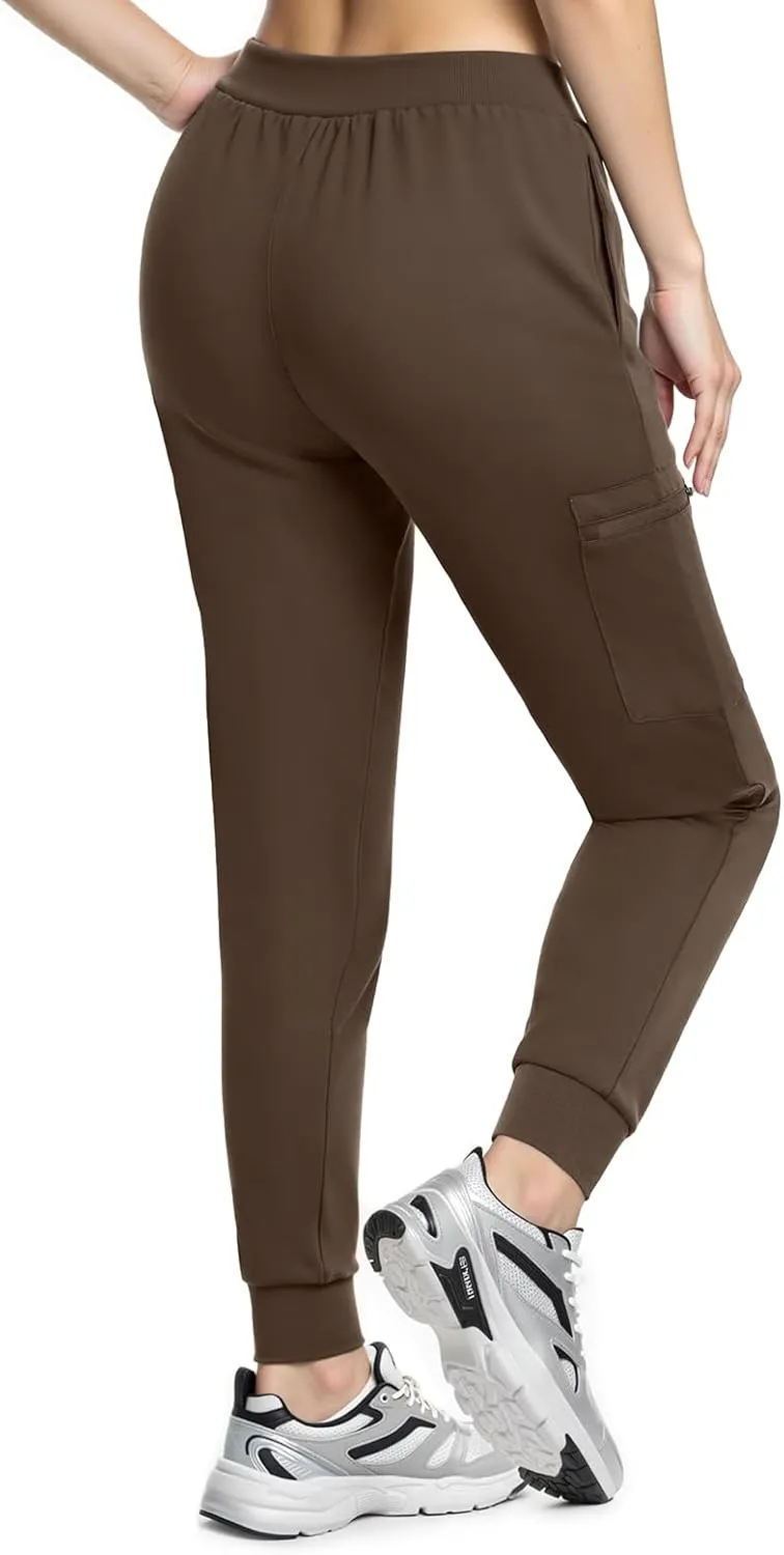 Women's Scrub Pants, Lightweight Soft Stretch Yoga Jogger with Elastic Drawstring Waistband, Mid-Rise Slim Fit Cargo Pants