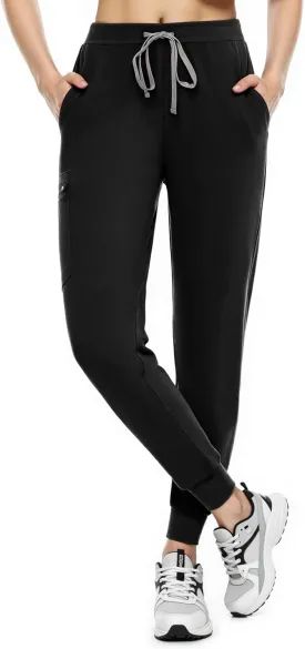 Women's Scrub Pants, Lightweight Soft Stretch Yoga Jogger with Elastic Drawstring Waistband, Mid-Rise Slim Fit Cargo Pants