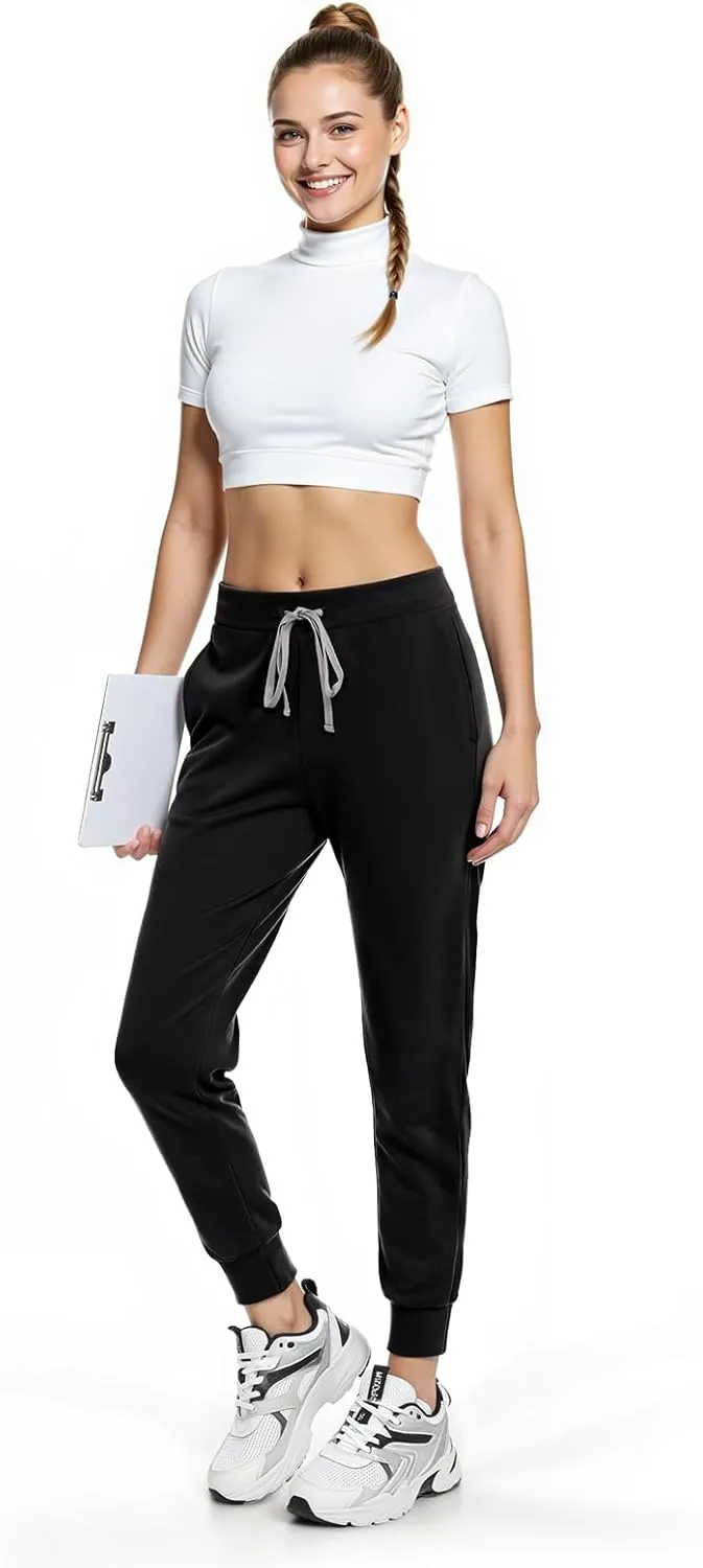Women's Scrub Pants, Lightweight Soft Stretch Yoga Jogger with Elastic Drawstring Waistband, Mid-Rise Slim Fit Cargo Pants