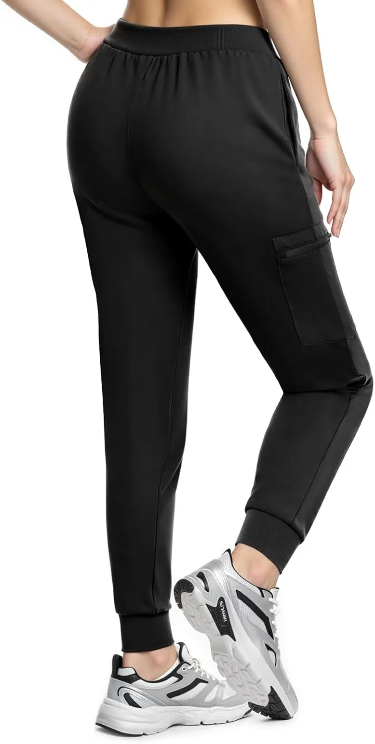 Women's Scrub Pants, Lightweight Soft Stretch Yoga Jogger with Elastic Drawstring Waistband, Mid-Rise Slim Fit Cargo Pants