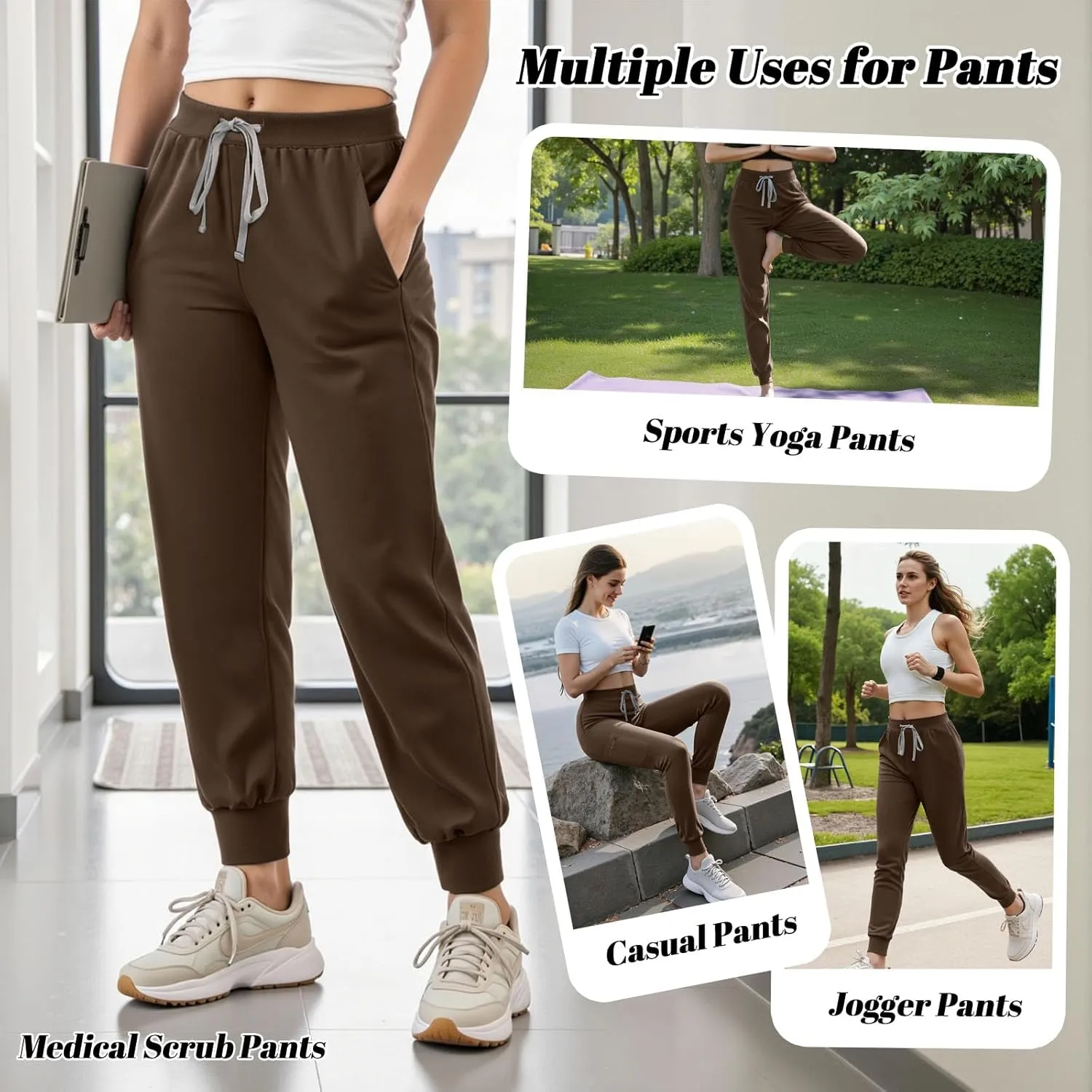 Women's Scrub Pants, Lightweight Soft Stretch Yoga Jogger with Elastic Drawstring Waistband, Mid-Rise Slim Fit Cargo Pants