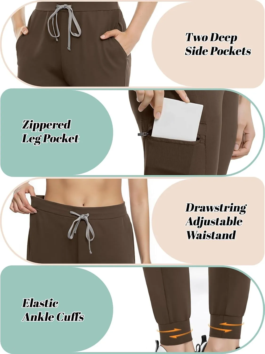 Women's Scrub Pants, Lightweight Soft Stretch Yoga Jogger with Elastic Drawstring Waistband, Mid-Rise Slim Fit Cargo Pants