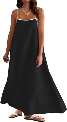 Womens Summer Maxi Dress 2025 Spaghetti Strap Dress Linen Sleeveless Backless Flowy Long Beach Dresses