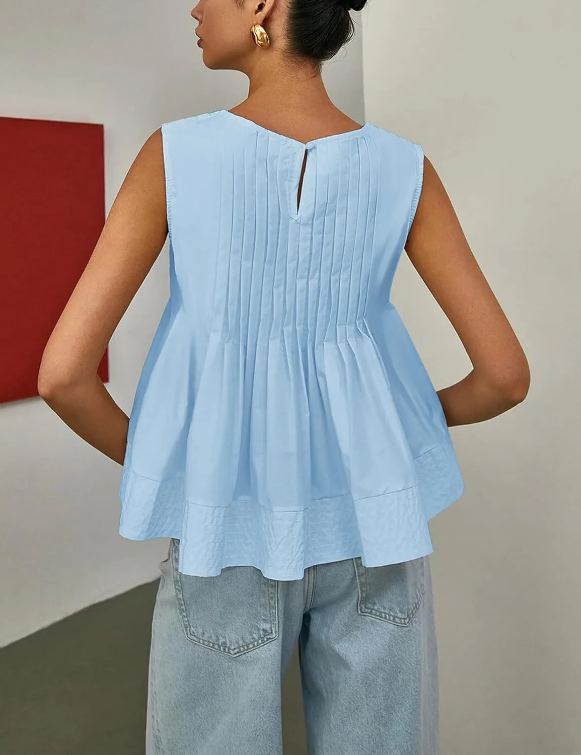 Womens Summer Tank Tops Pleated Babydoll Tops Sleeveless Peplum Casual Blouse T Shirts