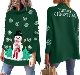YI XIANG RAN Women's Ugly Christmas Graphic Sweater - Merry Christmas Knit Pullover Turtleneck Oversized Top