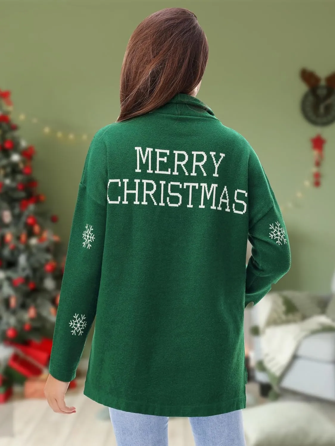 YI XIANG RAN Women's Ugly Christmas Graphic Sweater - Merry Christmas Knit Pullover Turtleneck Oversized Top