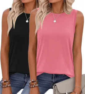Zeagoo Womens Summer Tops Dressy Casual High Neck Sleeveless Shirts Basic Loose Fit Tank Tops Beach Vacation 2 Pack